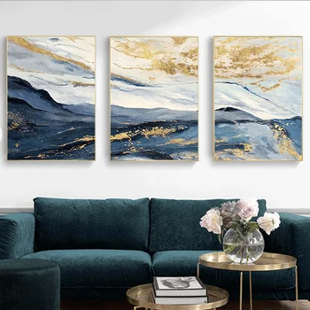 Abstract Blue Mountain River Maastik Lõuendile Maali Kollased Jooned Seina Art Plakat ja Printida Pildi elutuba Home Decor 30478