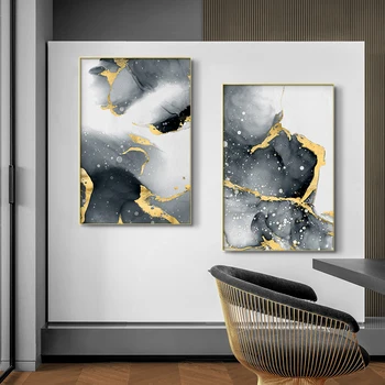 Abstraktne Must Kuldne Vedelik Kunsti Lõuend Maali Nordic Hall Valge Seina Art Plakatid ja Pildid elutuba Kaasaegse Kodu Decor