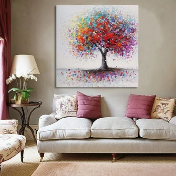 Abstraktne Puud, Maastik, Õli, Lõuend Maalikunst graafika ja Plakatite Värviline Pop Art Lõuend Trükib Seina Pilte Kodus Cuadros