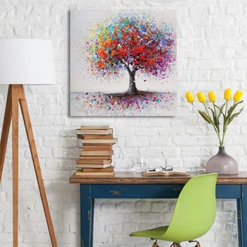 Abstraktne Puud, Maastik, Õli, Lõuend Maalikunst graafika ja Plakatite Värviline Pop Art Lõuend Trükib Seina Pilte Kodus Cuadros