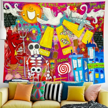 Abstraktne käsitsi maalitud graffiti home art dekoratiivsed vaip, Bohemian dekoratiivsed psühhedeelne stseeni Hipi magamistuba leht jooga matt
