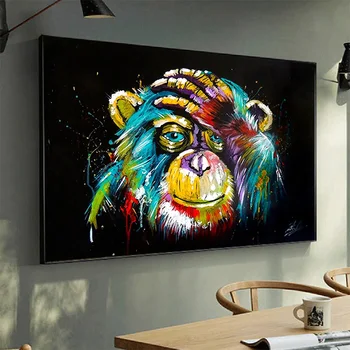 Abstraktne loomade plakat, akvarell kunsti maali mõtlemine ahv seina lõuend print maali frameless elutuba kodu kaunistamiseks
