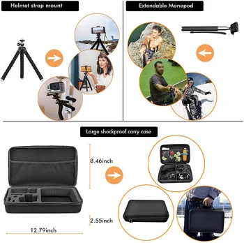 Action Kaamera Tarvikud GoPro Hero 9 8 7 6 5 Must Xiaomi Yi 4K SJCAM SJ8 Pro M20 Eken H9 Go Pro Mount Sony Komplekt