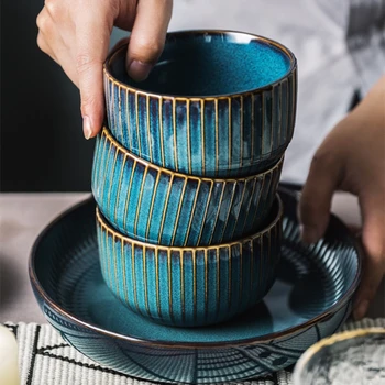 Ahju Klaasimine Protsess Keraamilised Lauanõud Loovust Leibkonna Köök Tarvikud Sinise Vintage Suur Supp Kaussi Plaat Cup Nõud Komplekt