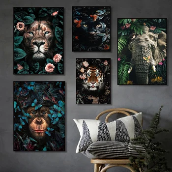 Ahv, Tiiger, Lõvi Jungle Wild Loomade Kunsti Lõuend Maali Poster ja Print Cuadro Seina Kunst elutuba Home Decor (raamita)