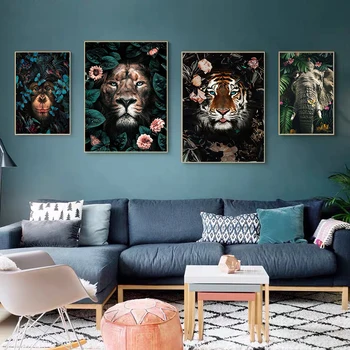 Ahv, Tiiger, Lõvi Jungle Wild Loomade Kunsti Lõuend Maali Poster ja Print Cuadro Seina Kunst elutuba Home Decor (raamita)