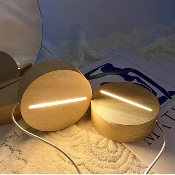 Akrüül 3D LED Lamp Base set Night Light Stand täispuidust Ümmargune Alus Led Tabel Lamp Öö Led Öö Dekoratiivne Valgus