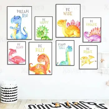 Akvarell Beebi Loomade Plakat Armas Dinosaurus Lõuendile Maali Peace Lasteaed Seina Art Põhjamaade Laste Tuba Decor Kodus Decor Pilt 163042