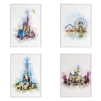 Akvarell Disney Princess Dream Castle Lõuendile Maali Abstraktse Cartoon Plakatid ja Pildid Seina Art Pilte Kid Home Decor