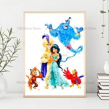 Akvarell Disney Printsess ja Oma Abikaasa Kunsti Disney Lõuendile Maali Poster ja Pildid Seina Art Lapsed Tüdruk Tuba Decor Kingitus 40358