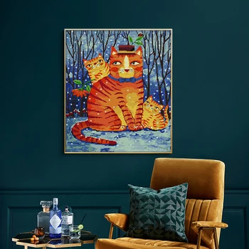 Akvarell Kass Talvel Tembeldatud ristpistes Kit Tikandid Mustrid 11CT 14CT Loetud Lõng Lõuend Näputöö Kodu Kaunistamiseks