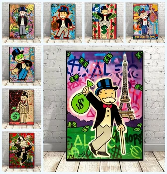 Alec Graffiti Monopol Miljonär Raha Street Art Lõuend Maali poster ja Pildid Seina Art Pilte elutuba Decor