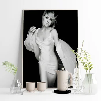 Ameerika Laulja Mariah Carey Must Ja Valge Vintage Kunsti Portree-Plakat, Staar, Näitleja Seksikas Art Prints, Fännid Koguda Seina Kleebis