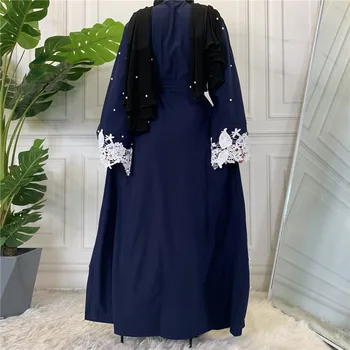 Araabia Dubai Abaya Kimono Hijab Moslemi Naiste Profileerimine Pearl Pits Rüü Marocain Seal Kaftan Türgis Islam Riided Avatud Cardigan 153292