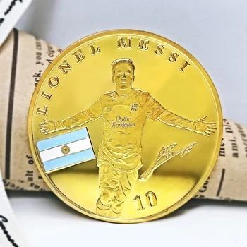 Argentina Jalgpalli Täht Lionel Messi Laekuva Kullatud Suveniiride Müntide Kogumise Kunst Mälestusmünte
