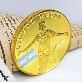 Argentina Jalgpalli Täht Lionel Messi Laekuva Kullatud Suveniiride Müntide Kogumise Kunst Mälestusmünte