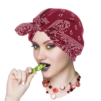 Armas Bow Turban Ühise Põllumajanduspoliitika Naiste Õie Printida Müts Müts Bowknot Sall Ühise Põllumajanduspoliitika Femme Moes Geomeetrilised Beanie Peapael Moslemi Peakatet