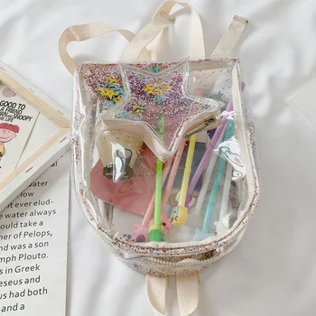 Armas Glitter Tähed Õla koolikoti Lapsed Läbipaistev PVC Reisi Seljakott Lastele Tüdrukud Esitleb