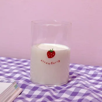 Armas Maasikas Klaas Tass Läbipaistev Kawaii Vee Tassi Tüdrukud Üliõpilastele Kohvi, Piima, Mahla Põhk