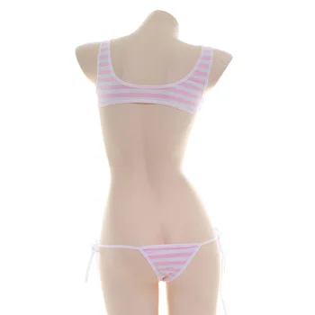 Armas Micro Bikini Äärmiselt Seksikas Komplekt Rinnahoidja ja Sukkpüksid Komplekti Aluspesu Naised, Tüdrukud Cosplay Pesu Sinise-Roosa Triibuline Strippar Komplekt