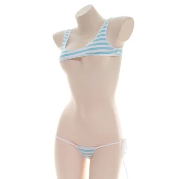 Armas Micro Bikini Äärmiselt Seksikas Komplekt Rinnahoidja ja Sukkpüksid Komplekti Aluspesu Naised, Tüdrukud Cosplay Pesu Sinise-Roosa Triibuline Strippar Komplekt