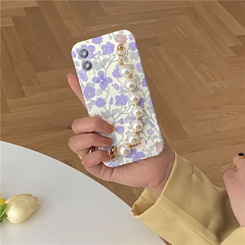 Armas Pearl Käevõru Mood Daisy Telefon Case For iPhone mini 12 11 Pro Max 7 8 Plus SE 2020 X-XR, XS Max Randme Kett Pehme Kate
