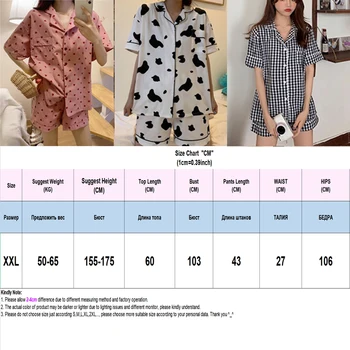 Armas Pidžaama Naiste Sleepwear Komplekti Femme Suvel Pijama Lühikesed Varrukad Homewear Sobiks Vaba aja veetmise Korea Stiilis Lehm Trükitud 2TK Ruuduline