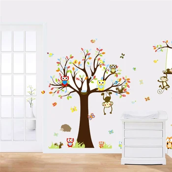 Armas öökullid linnud liblikas ahvid puu seina kleebised lastele toad home decor multikas loomade seina kleebised diy pannoo kunst