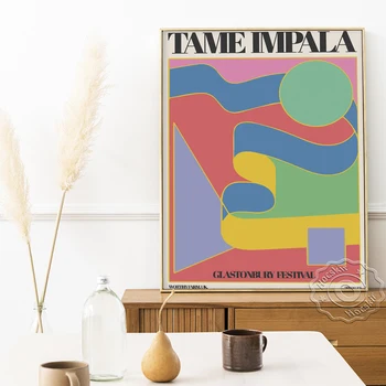 Austraalia Psühhedeelne Muusika Projekti Tame Impala Kontserdi Plakat, Glastonbury Festival Graafika, Värviline Korrapäratu Muster, Ornament
