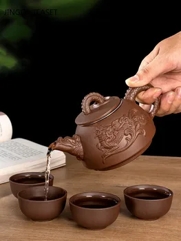 Autentne Yixing Lilla Savi Tee komplekti Käsitöö Dragon Teekann Koos filtri tee infuser Kurn teacup veekeetja Leibkonna Teaware