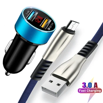 Auto Laadija LED-Dual-USB-Telefon, Kiire Laadija Car Charger Samsung J5 J7 2017 J3 J4 J5 J6 J7 2018 Micro-USB-Kiire Laadimine Kaabel