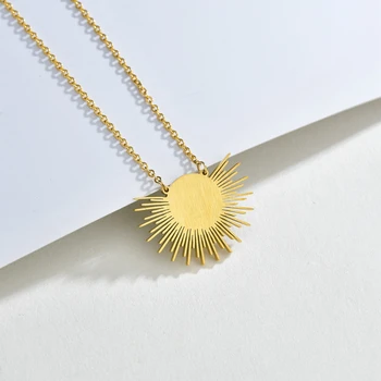 Auxauxme New Bohemian Style Sun Flower Turquoise Pendant Necklace Stainless Steel Women Jewelry Gifts 117766
