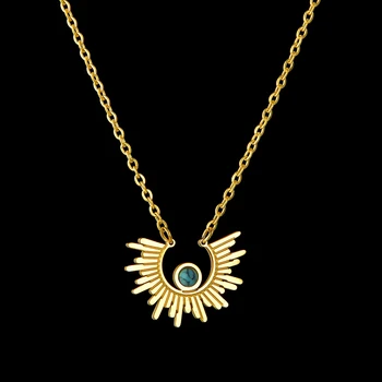 Auxauxme New Bohemian Style Sun Flower Turquoise Pendant Necklace Stainless Steel Women Jewelry Gifts