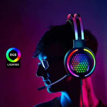 BENTOBEN Gaming Headset 7.1 Surround Sound Stereo Juhtmega Kõrvaklapid, USB Mikrofon Hingamine RGB Valgus PC Gamer Kõrvaklapid