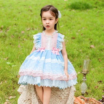 Baby Girl Suvel Hispaania Tülli Kleidid Laste Lolita Princess Kleit Imiku Eid Sünnipäeva Vintage Pall Kleit Lapsed Bow Lace Rüü