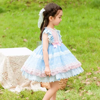 Baby Girl Suvel Hispaania Tülli Kleidid Laste Lolita Princess Kleit Imiku Eid Sünnipäeva Vintage Pall Kleit Lapsed Bow Lace Rüü