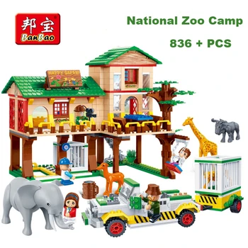 Banbao ehitusplokk Riiklik Loomaaed Camp Maja Mudeli Safari Loomade Elevant, Kaelkirjak haridus mänguasi Lastele Kooskõlas brändi