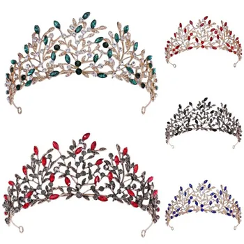 Barokk Luksus Vintage Crystal Leaf Morsiamen Tiaras Crown Naiste Rhinestone Võistlused Diadema Peapael Pulmad Juuksed Tarvikud 108672