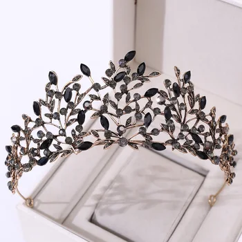 Barokk Luksus Vintage Crystal Leaf Morsiamen Tiaras Crown Naiste Rhinestone Võistlused Diadema Peapael Pulmad Juuksed Tarvikud