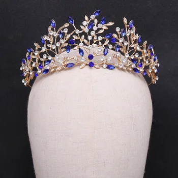 Barokk Luksus Vintage Crystal Leaf Morsiamen Tiaras Crown Naiste Rhinestone Võistlused Diadema Peapael Pulmad Juuksed Tarvikud
