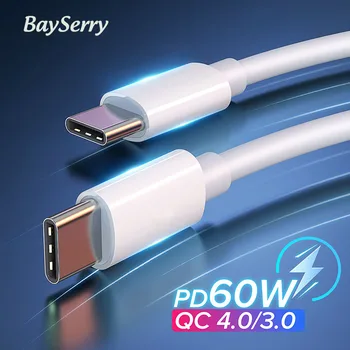 BaySerry USB-C USB Type-C Kaabel PD 60W QC3.0 kiirlaadimine Kaabel Macbook Samsung S20 S21 USB-C Kaabel Huawei P30 Xiaomi