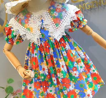 Beebi tüdruku riideid Uus Suvine Kleit magus Lill printida puuvillane Kleit Suur Kiik Pits Varrukateta Printsess Pool Kleit Lapsed Riided