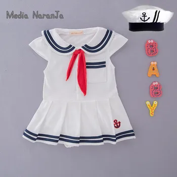Beebi tüdrukute sipukad imiku-väikelapse mereväe Madrus kleit stiili kombekas Lapsed 2colors Sinine Valge Lühike Varrukas suve riideid