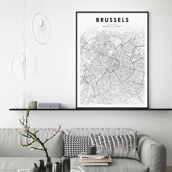 Belgia Linna Kaart Bruxelles Kaasaegne Plakat Lõuendile Maali Seina Art Print Pilt elutuba, Magamistuba Interjöör Kodu Kaunistamiseks
