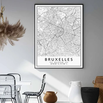 Belgia Linna Kaart Bruxelles Kaasaegne Plakat Lõuendile Maali Seina Art Print Pilt elutuba, Magamistuba Interjöör Kodu Kaunistamiseks