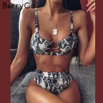 BerryGo Seksikas madu prindi bikinis set mujer Kõrge vöökoht ujumistrikoo naine Push up trikoo supelrõivad naiste Brasiilia bikiinid uus