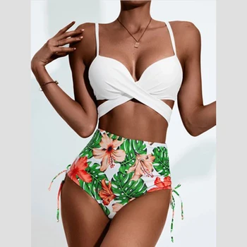 Bikiinid 2021 Ujumistrikoo Naistele Push Up 3 Töö Micro Bikinis Set Designer Sidemega Suvel Lilled Beach Pluss Suurus Supelrõivad