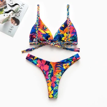 Bikinx Kolmnurk õie printida bikinis 2019 mujer biquini Jutustama push up ujumistrikoo naine seksikas naiste ujumisriided suplejaid Suvel rannas 13940