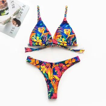 Bikinx Kolmnurk õie printida bikinis 2019 mujer biquini Jutustama push up ujumistrikoo naine seksikas naiste ujumisriided suplejaid Suvel rannas