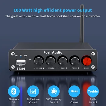 Bluetooth-5.0 Heli Võimendi 2.1 Kanaliga Integreeritud Võimendi & U-Disk Player Home Audio Subwoofer 100W BT30E Fosi Audio